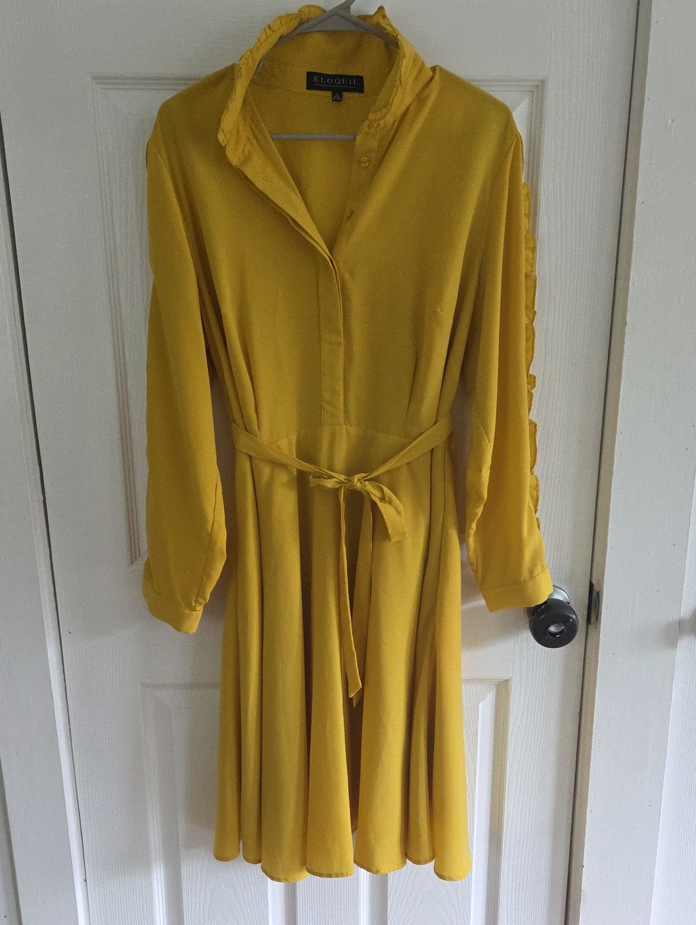 Eloquii Golden Mustard Long-Sleeve Belted Shirt Dress
